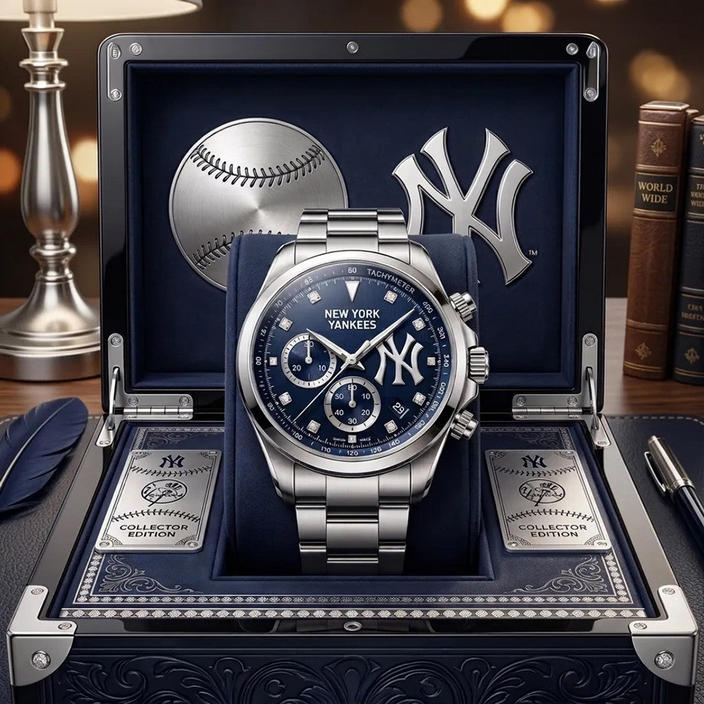 New York Yankees Stainless Steel Chronograph Watch NY Yankees Merch Gift For Baseball Fans - Loomnari