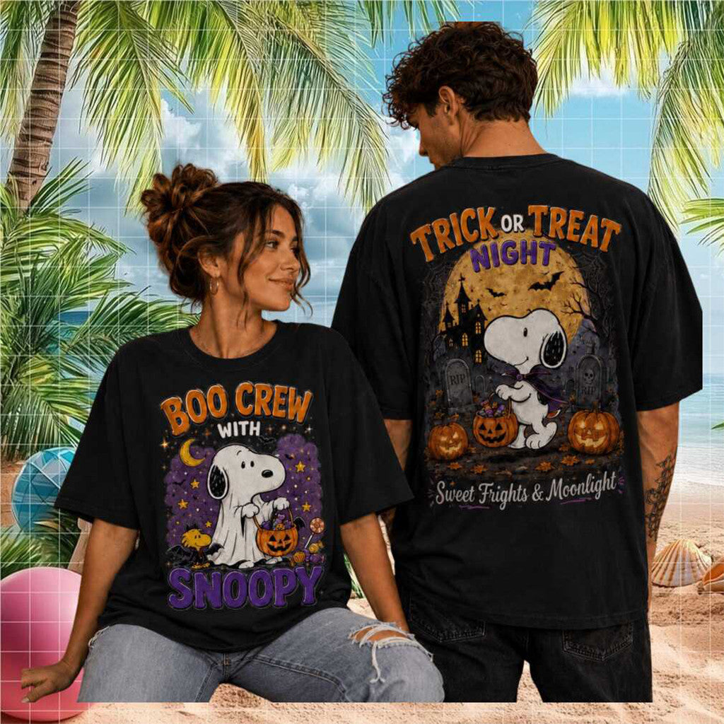 Snoopy Boo Crew Trick Or Treat Night Retro T-Shirt Halloween Moon Sweet Frights Shirt Gifts - Loomnari