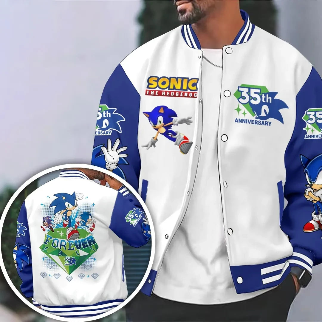 Sonic the Hedgehog 35th Anniversary Merch 2026 Sonic Forever Fast Varsity Jacket Husband Gifts - Loomnari