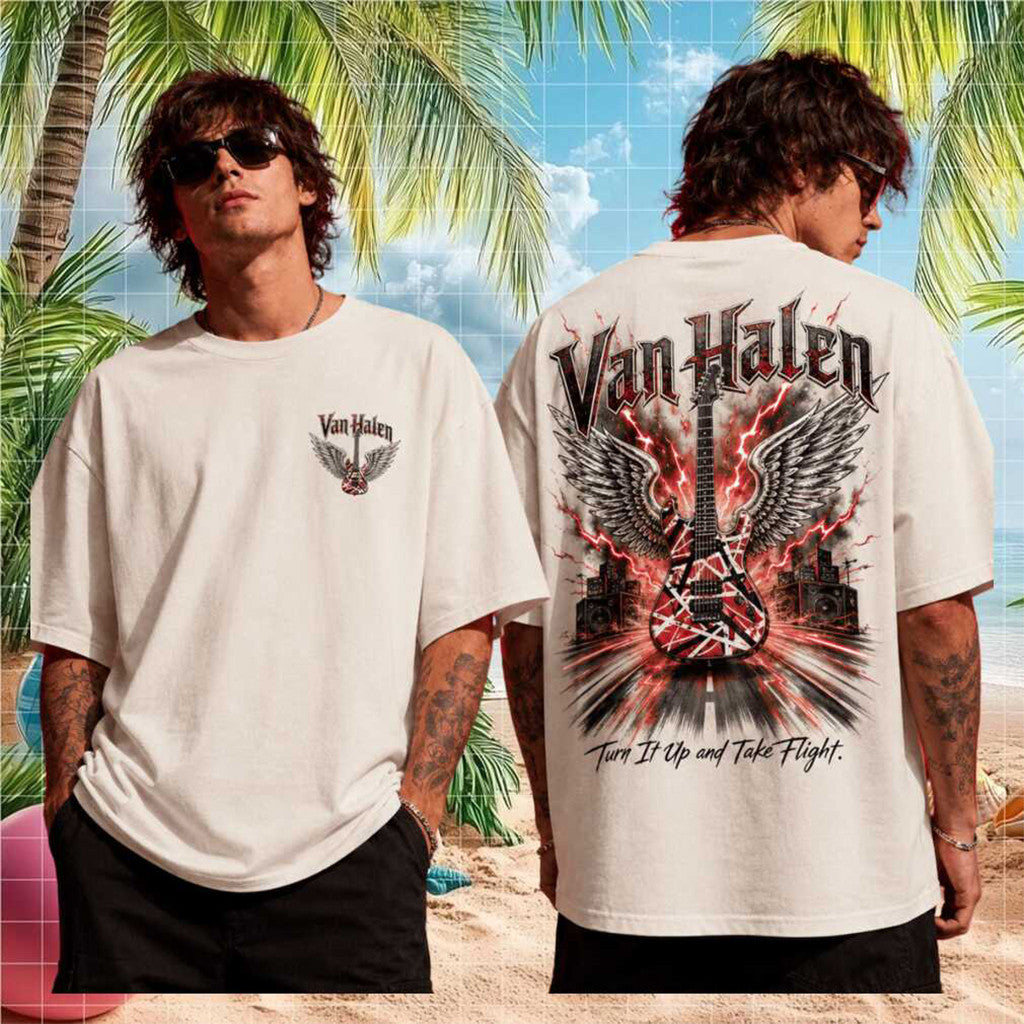 Van Halen Turn It Up And Take Flight Guitar Vintage T-Shirt Van Halen Merch Gift For Music Fan - Loomnari