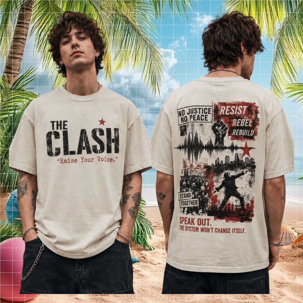 The Clash Raise Your Voice Retro T-Shirt Rebel Protest Punk Rock Concert Music Shirt Fan Merch - Loomnari