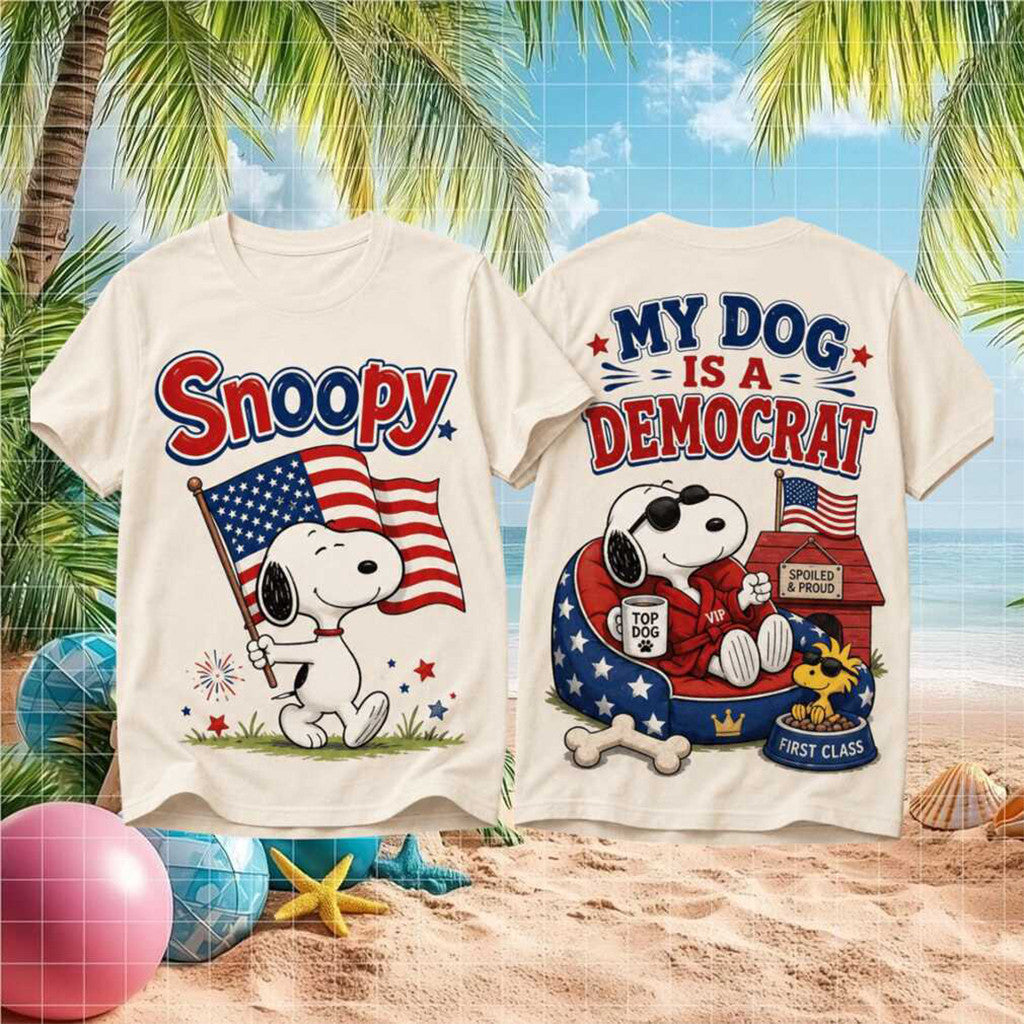 Snoopy My Dog Is A Democrat Shirt Funny Political American Flag Tee Humorous Gifts - Loomnari