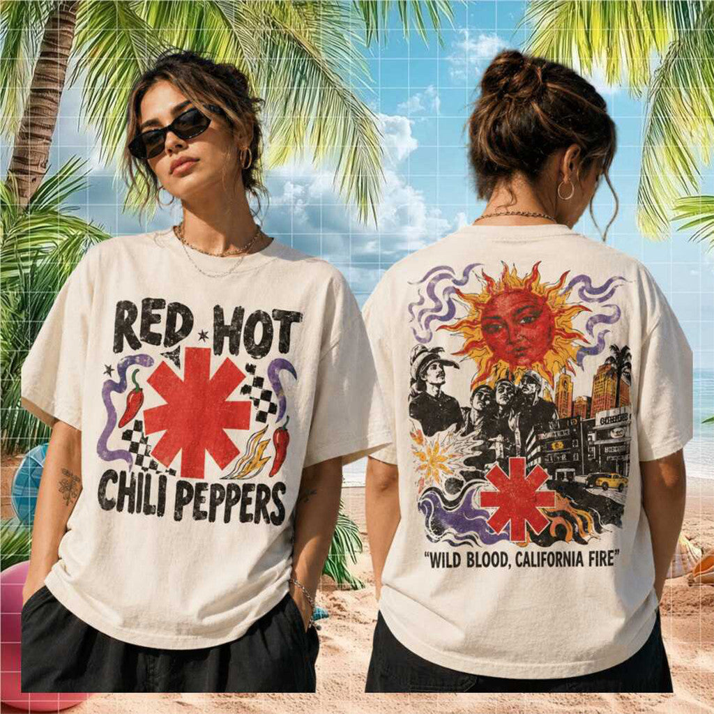 Red Hot Chili Peppers Wild Blood California Fire Retro Shirt Funk Rock Band Merch Gift For Fans - Loomnari