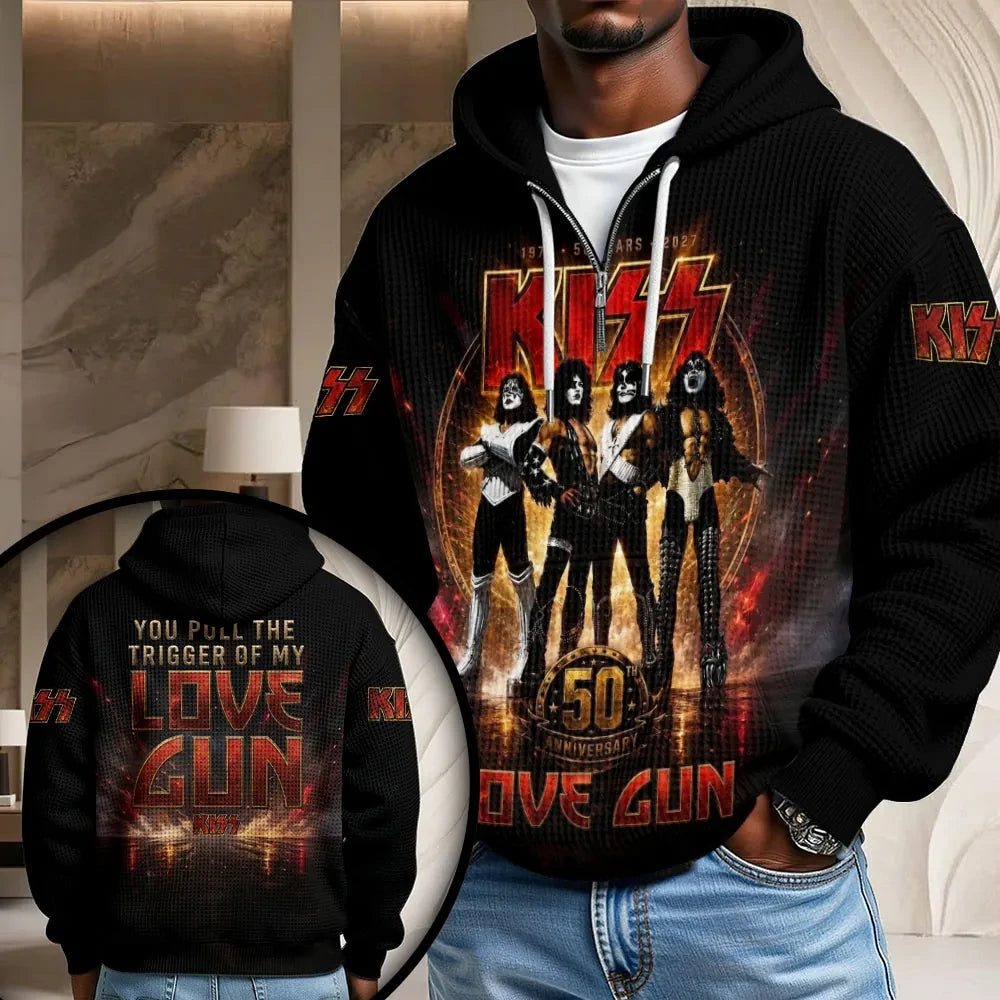KISS Love Gun 50th Anniversary Quarter Zip Hoodie 2026 You Pull The Trigger Of My Love Gun Merch - Loomnari