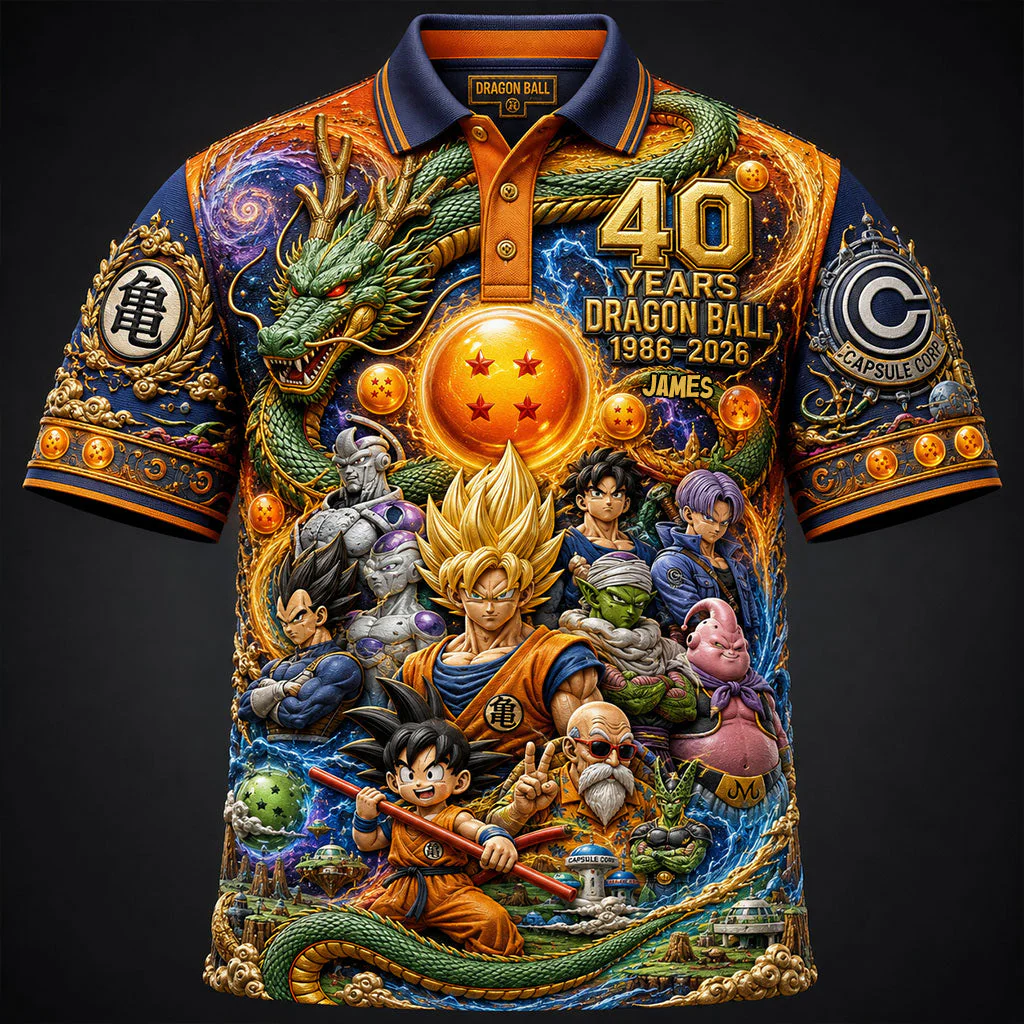 Dragon Ball 40th Anniversary Merch The Strongest Seven Balls Polo Shirt Gifts For Husband - Loomnari