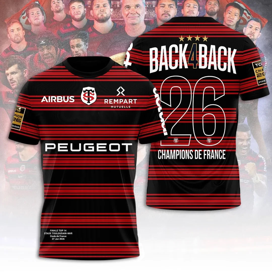 Stade Toulousain 4 Time French Champions 2026 T-Shirt Stade Toulousain Merch Rugby Fan Gifts - Loomnari