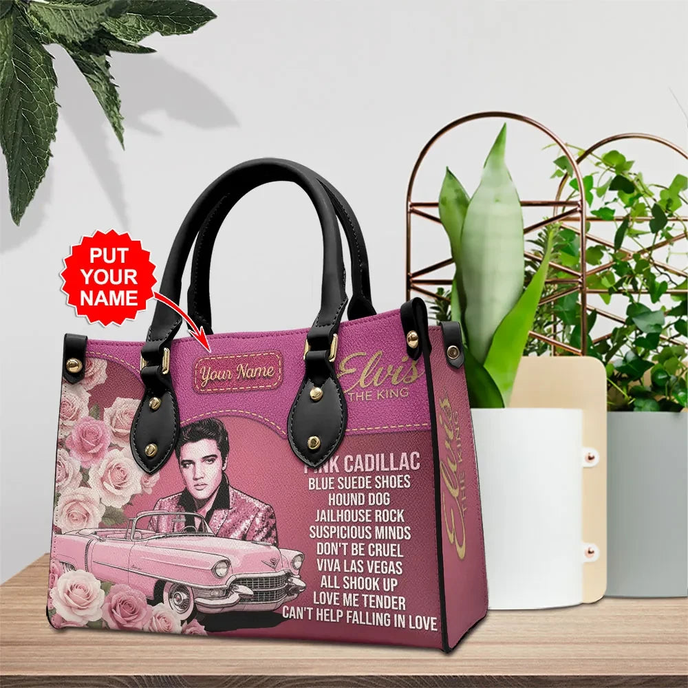 Personalized Elvis Presley The King Leather Handbag Elvis Presley Merch Gift For Grandma - Loomnari