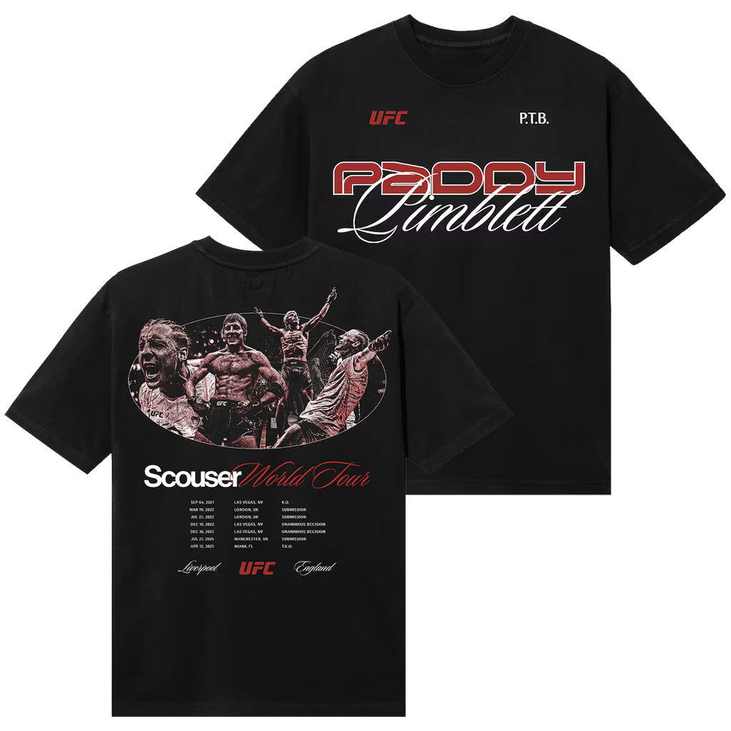 Paddy Pimblett Merch 2026 Paddy Pimblett UFC World Tour T-Shirt Black Scouser UFC Merch - Loomnari