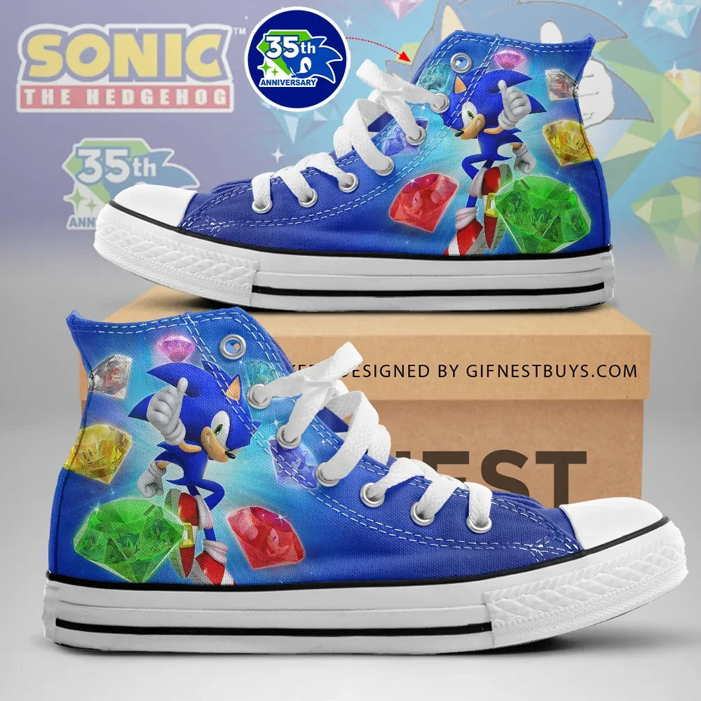 Sonic The Hedgehog 35th Anniversary High Top Shoes Sneakers Sonic The Hedgehog Merch 2026 - Loomnari