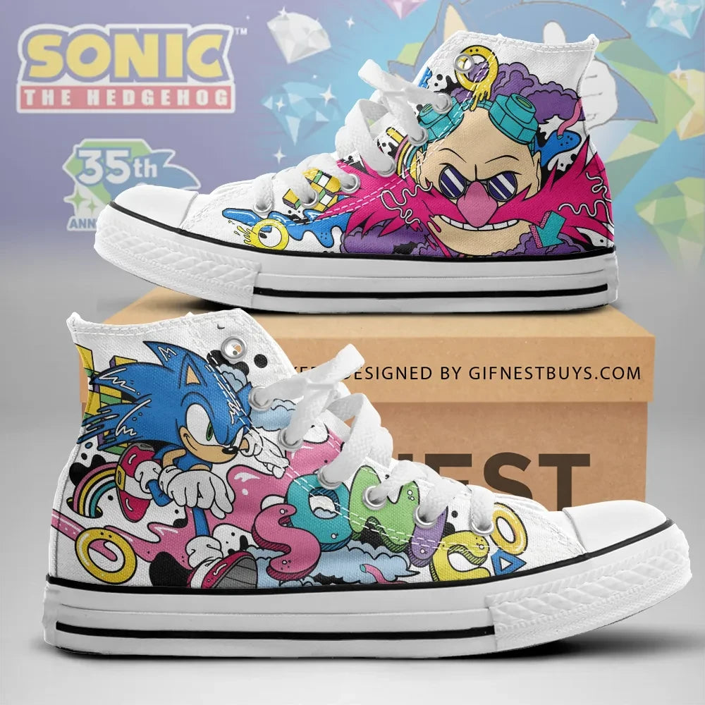 Sonic The Hedgehog High Top Shoes Sneakers Sonic The Hedgehog Merch 2026 Gift For Besties - Loomnari