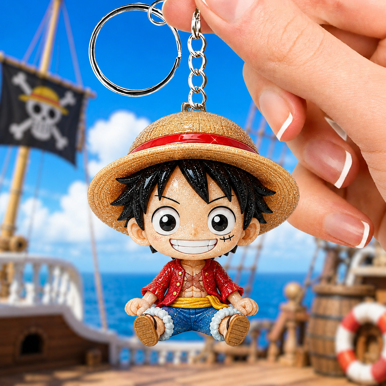 One Piece Monkey D Luffy Keychain Chibi Pirate Keyring One Piece Merch Cute Anime Gifts For Son - Loomnari