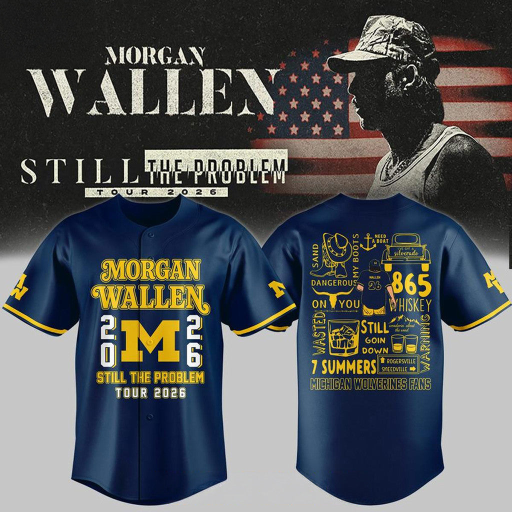 Michigan Wolverines Merch Morgan Wallen X Still The Problem Tour 2026 Baseball Jersey Fan Gift - Loomnari