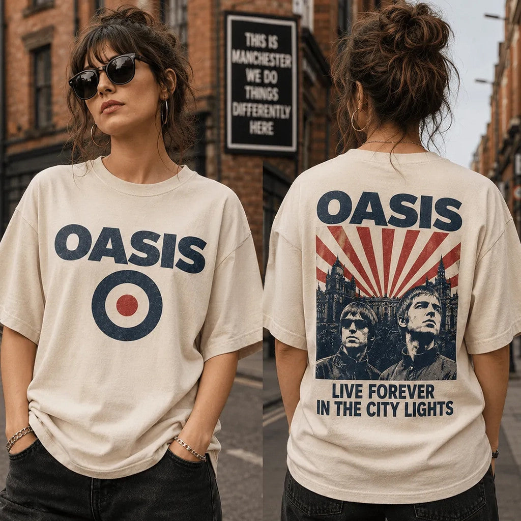 Oasis Live Forever In The City Lights T-Shirt Oasis Merch Gift For Rockers - Loomnari