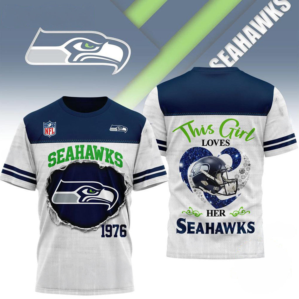 Seattle Seahawks Merch This Girl Loves Her Seahawks T-Shirt Birthday Gift Ideas For Brother - Loomnari