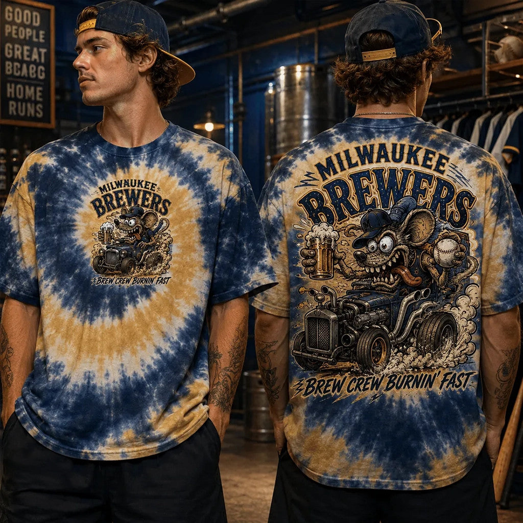 Milwaukee Brewers Tie-Dye Mascot T-Shirt Milwaukee Brewers Brew Crew Burnin Fast Merch Present - Loomnari