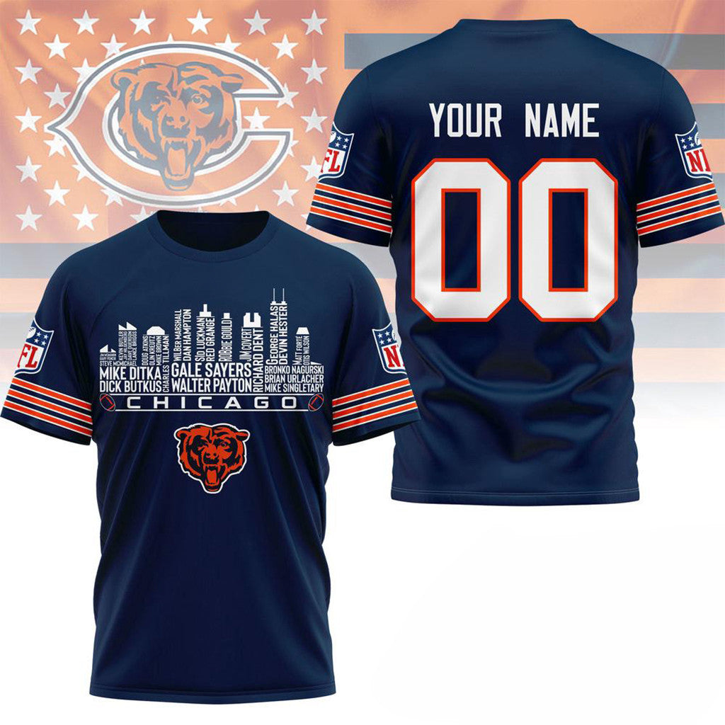 Personalized Chicago Bears Game Day Skyline T-Shirt Chicago Bears Merch Gifts - Loomnari
