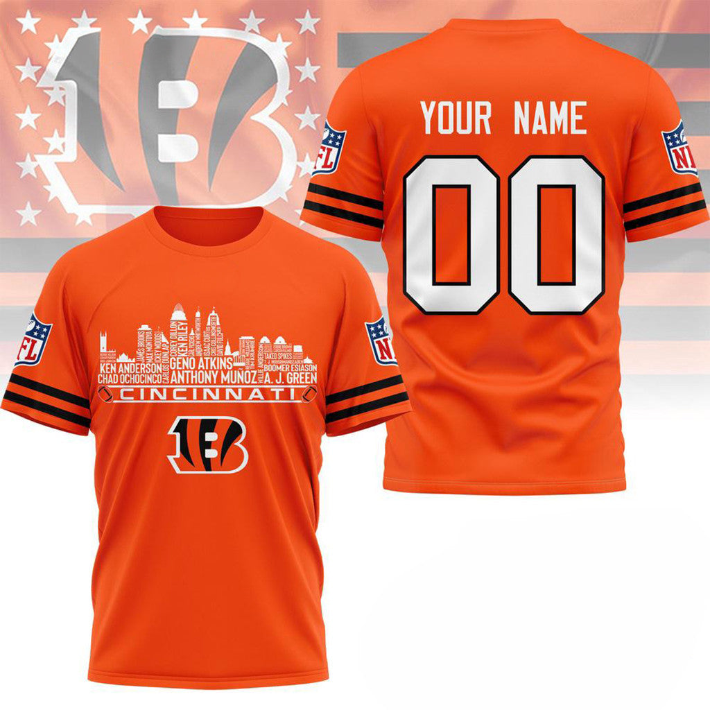Personalized Cincinnati Bengals Game Day Skyline T-Shirt Cincinnati Bengals Merch Gifts For Men - Loomnari