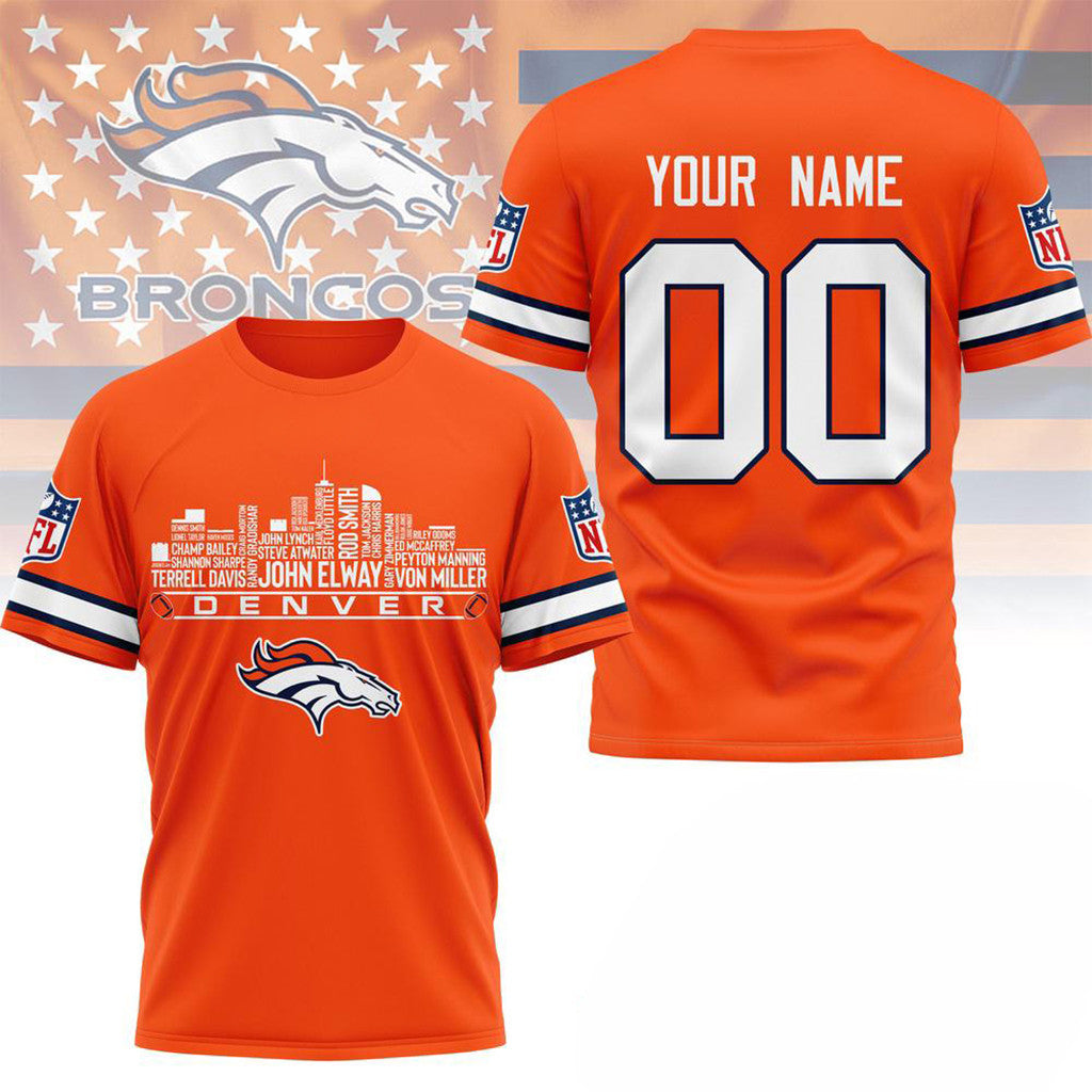 Personalized Denver Broncos Game Day Skyline Names T-Shirt Denver Broncos Merch Gifts For Him - Loomnari