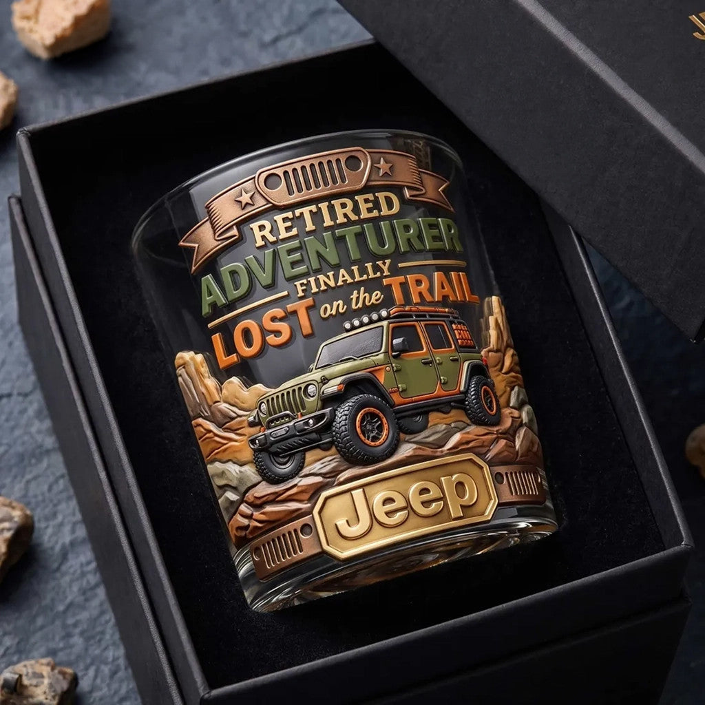 Jeep Retired Adventurer Finally Lost On The Trail Jeep Whiskey Glass 2026 Jeep Merch Gifts - Loomnari