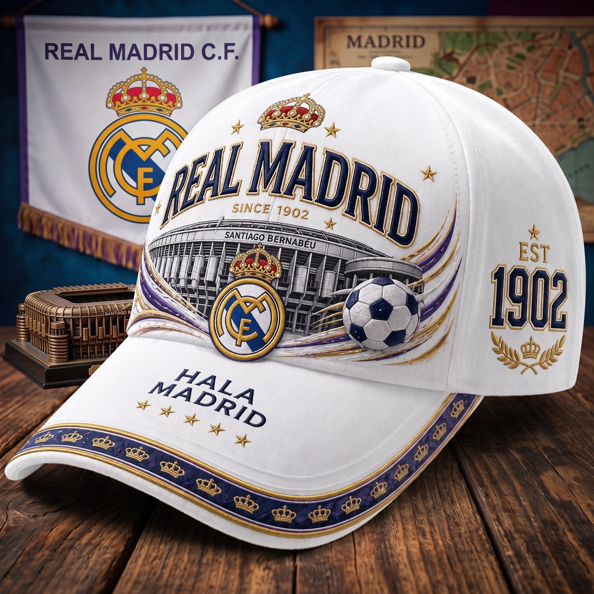 Real Madrid Merch 2026 Hala Madrid Est 1902 Hat Football Fan Gear Gifts For Husband - Loomnari