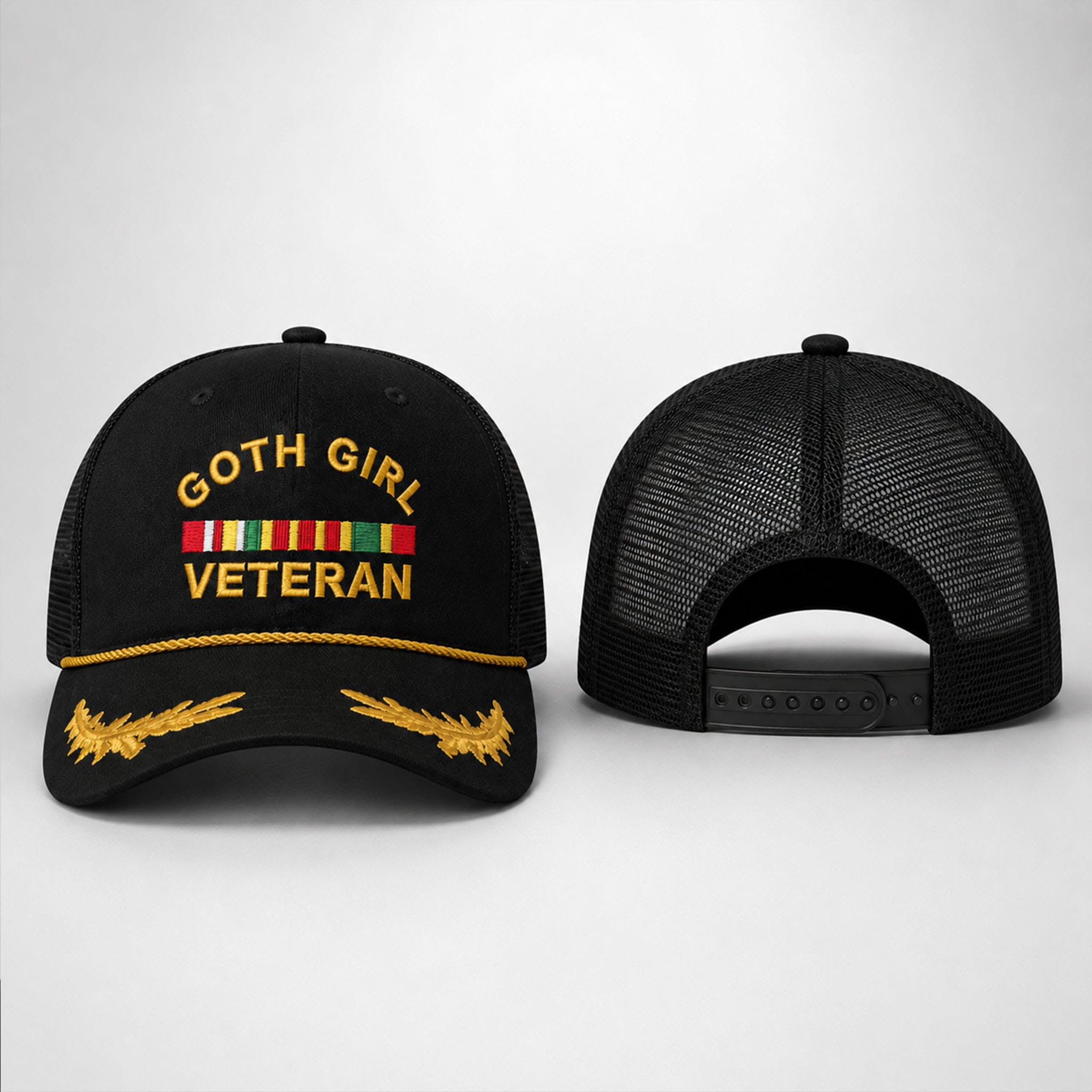 Goth Girl Veteran Trucker Hat Funny Cap Humorous Gifts Ideas For Friends - Loomnari