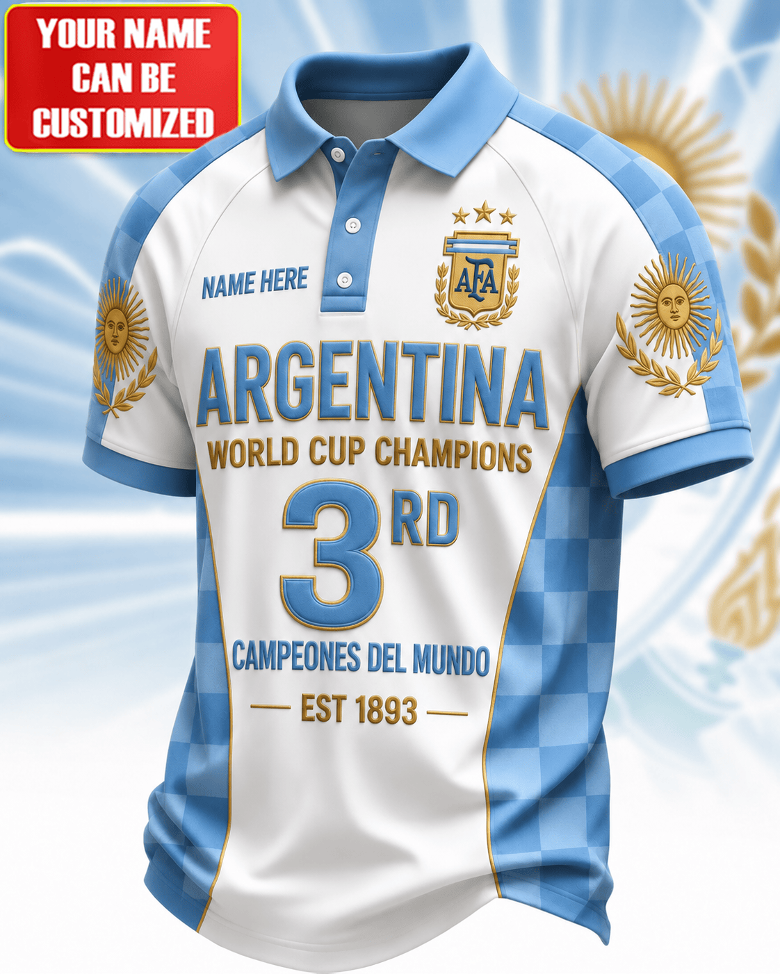 Custom Argentina World Cup Champions 3rd Polo Shirt Argentina National Team Merch Fan Gifts - Loomnari
