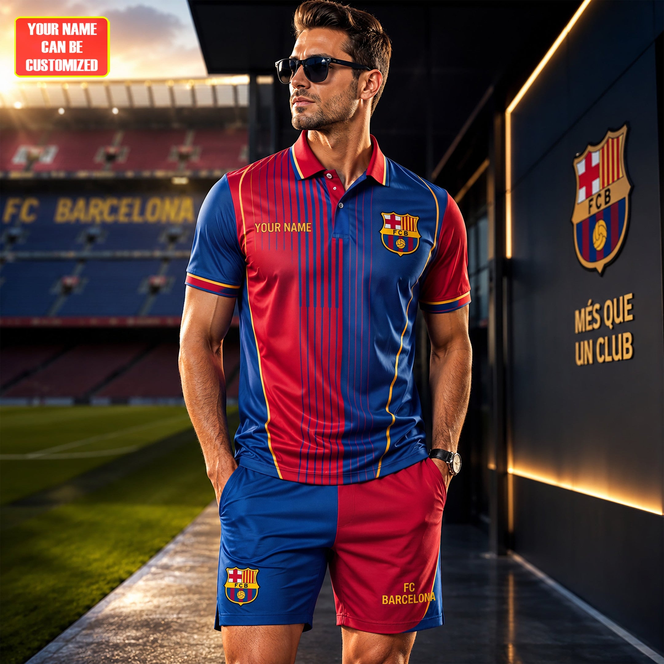 Personalized FC Barcelona 2026 Polo Shirt And Shorts Set Football Fan Gear Gift For Husband - Loomnari