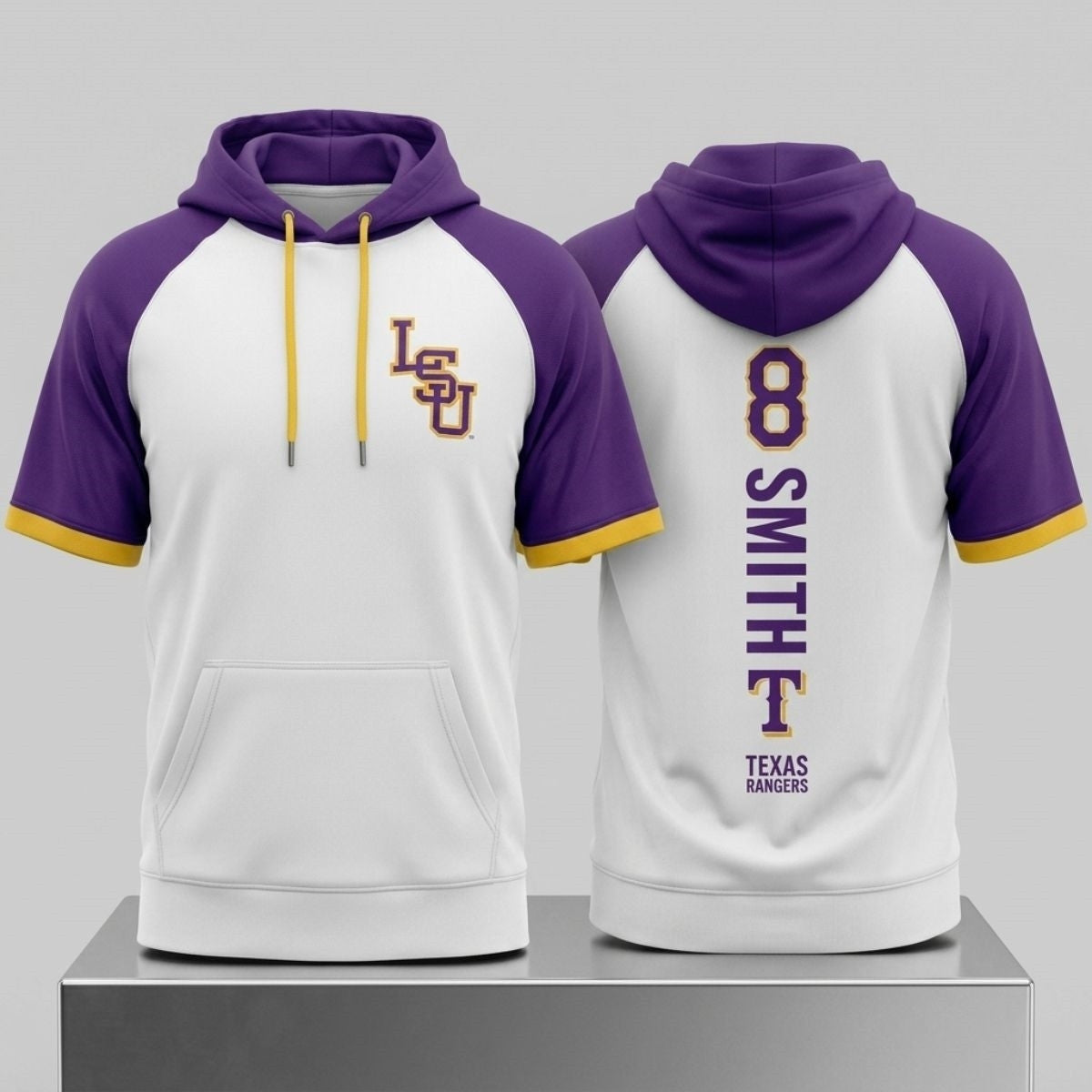2026 Texas Rangers LSU Short Sleeve Hoodie #8 Smith Rangers Merch Gift For Baseball Fans - Loomnari