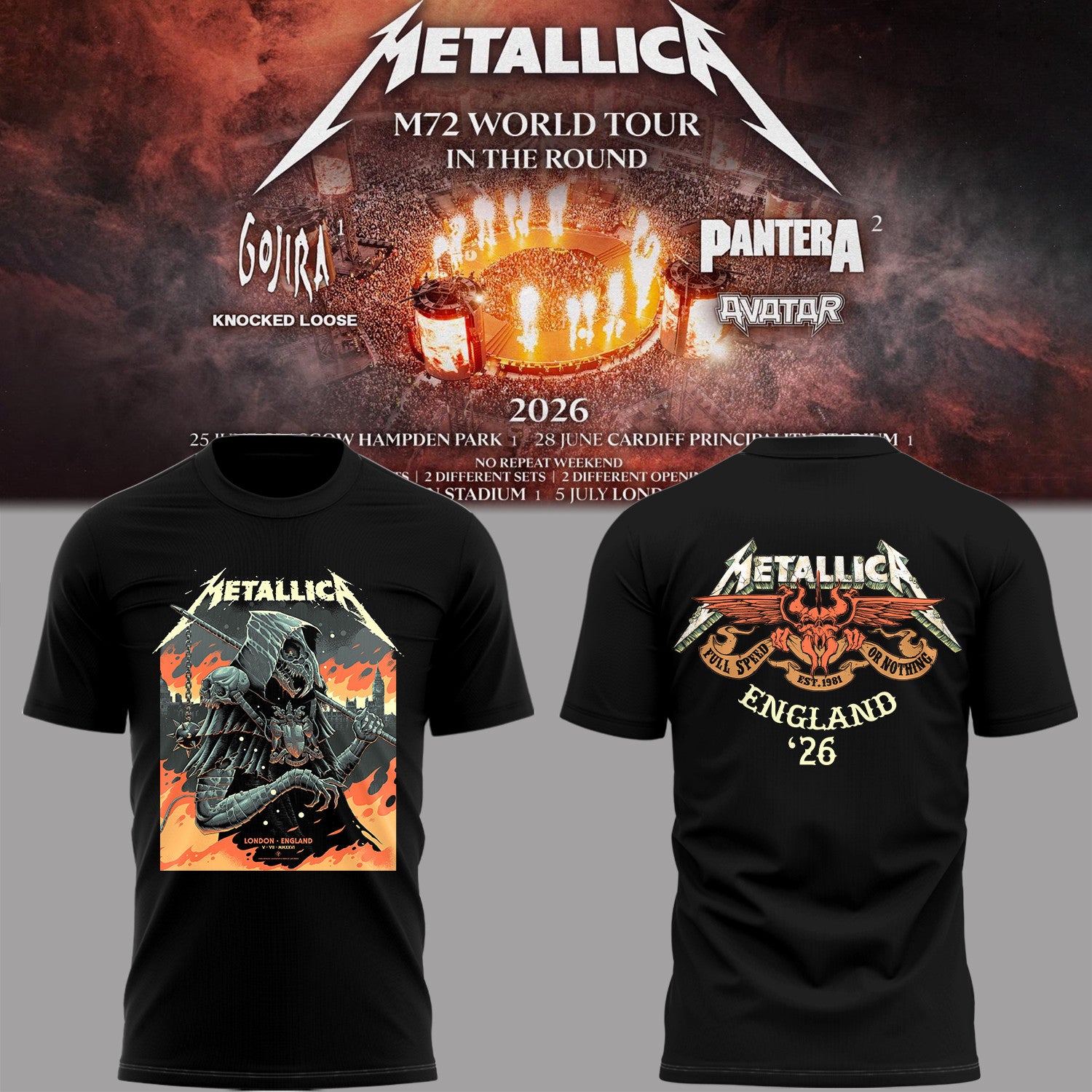 Metallic M72 At London Stadium T-Shirt M72 World Tour Merch Metallic Fan Apparel - Loomnari