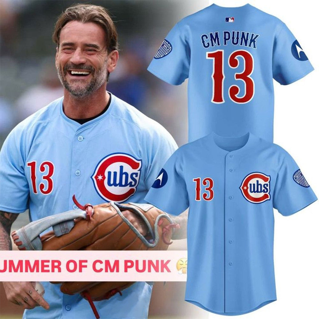 Chicago Cubs X CM Punk #13 Blue Baseball Jersey 2026 Cubs Merch Birthday Ideas For Husband - Loomnari