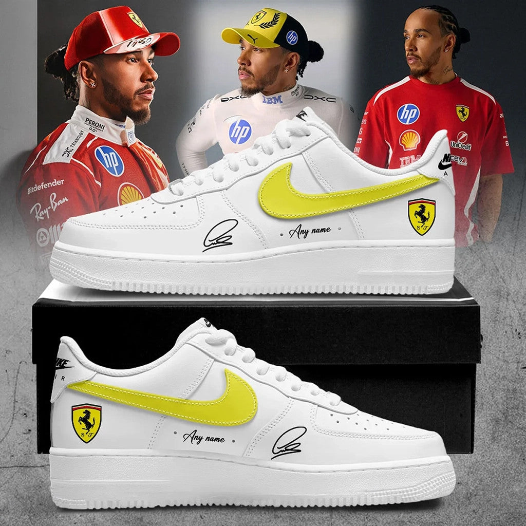 Custom Lewis Hamilton X Scuderia Ferrari 2026 Shoes Sneakers Lewis Hamilton Merch Signature - Loomnari