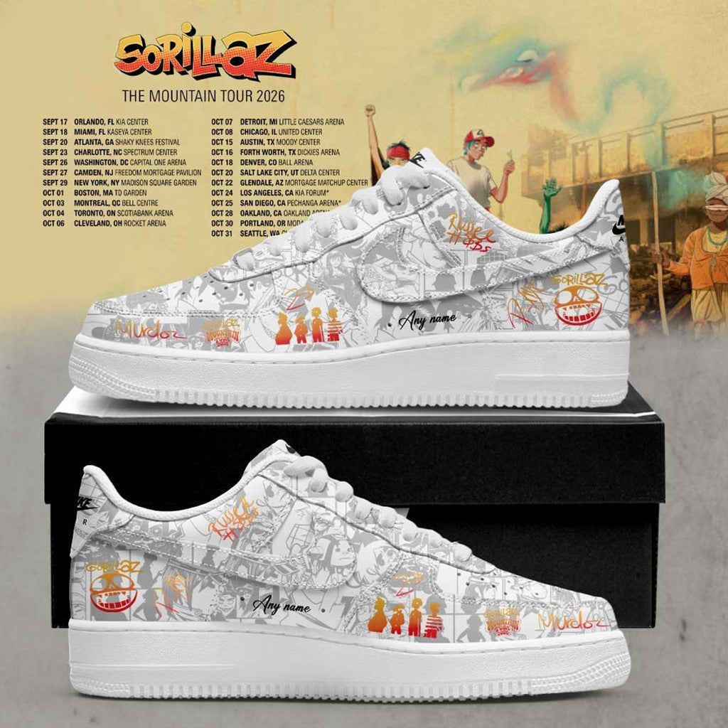 Custom Gorillaz The Mountain Tour 2026 2027 Signed Shoes Sneakers Gorillaz Band Merch Fan Gifts - Loomnari