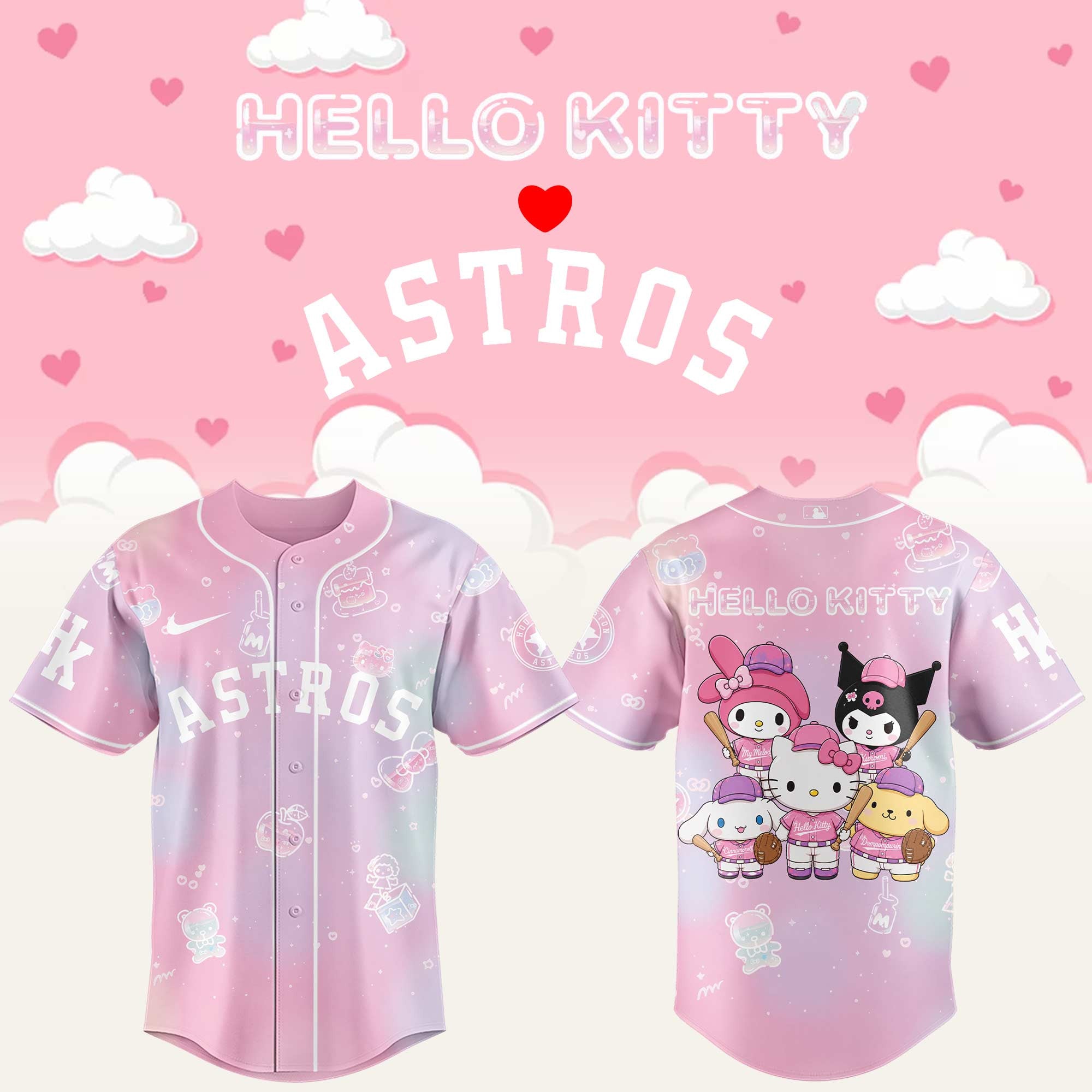 Houston Astros x Hello Kitty Theme Nights Jersey Astros Merch Best Gifts For Baseball Fans - Loomnari