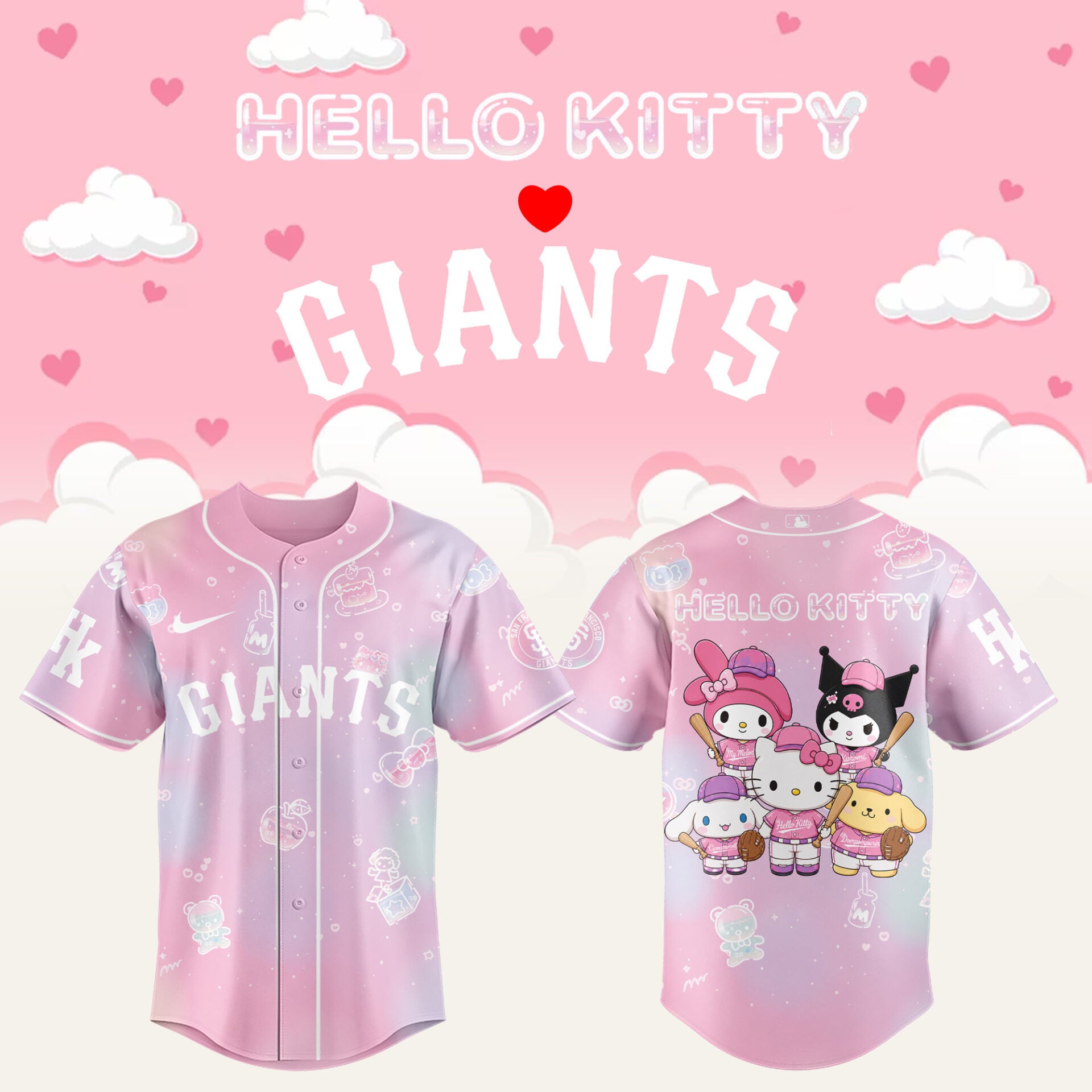 SF Giants x Hello Kitty Theme Nights Jersey Giants Merch Gifts For Baseball Fans - Loomnari