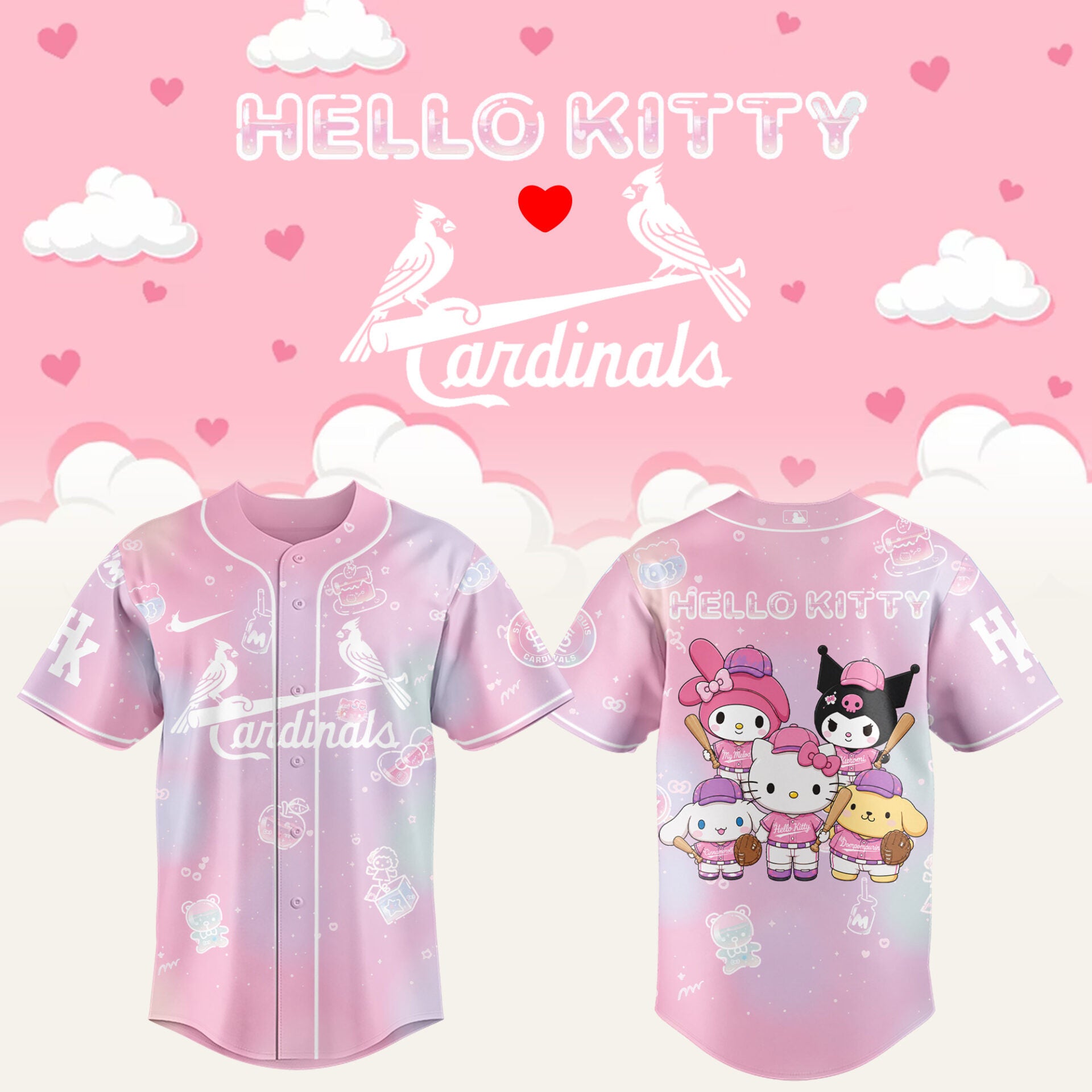 St Louis Cardinals x Hello Kitty Theme Nights Jersey Cardinals Merch Gifts For Baseball Fans - Loomnari
