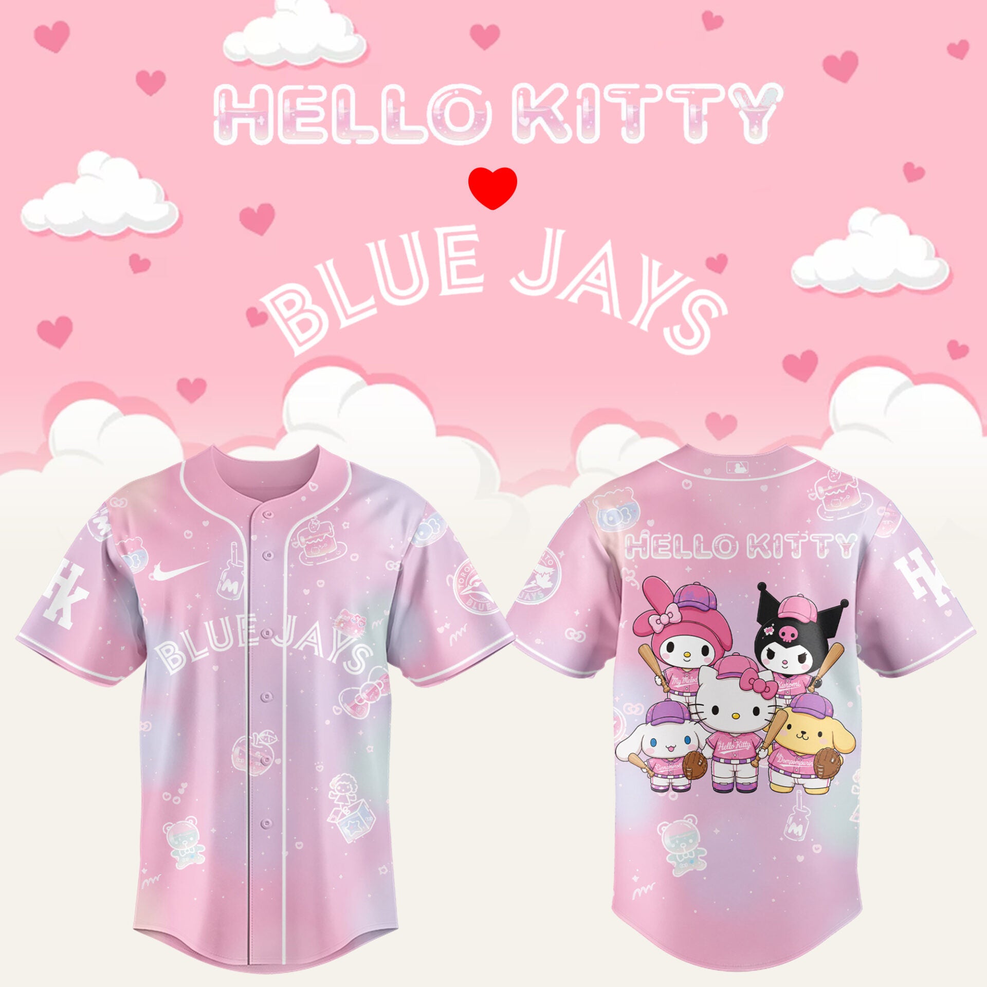 Toronto Blue Jays x Hello Kitty Theme Nights Jersey Jays Merch Best Gifts For Baseball Fans - Loomnari