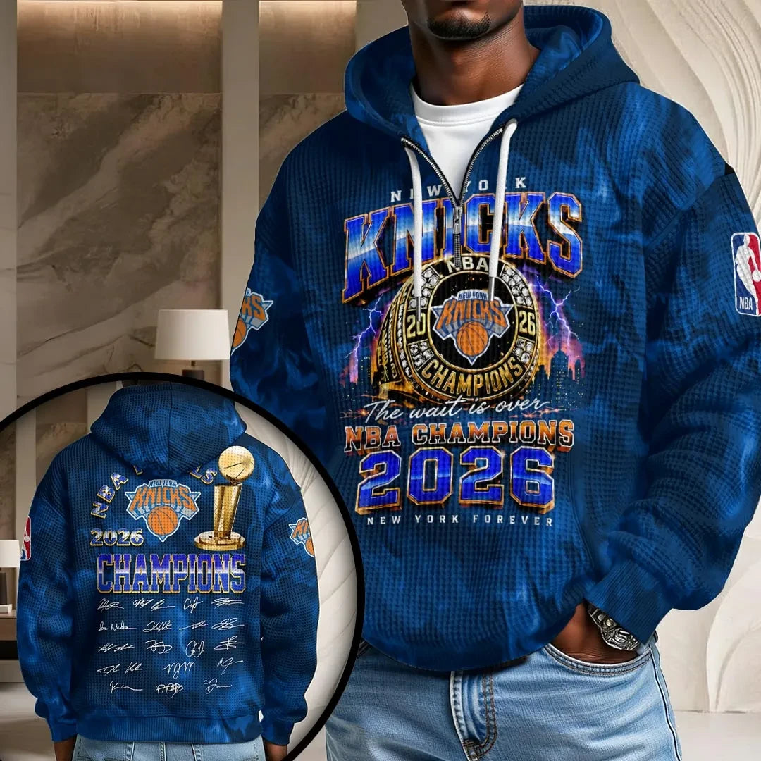 New York Basketball Merch New York Knicks 2026 Finals Champions Quarter Zip Hoodie Gifts - Loomnari