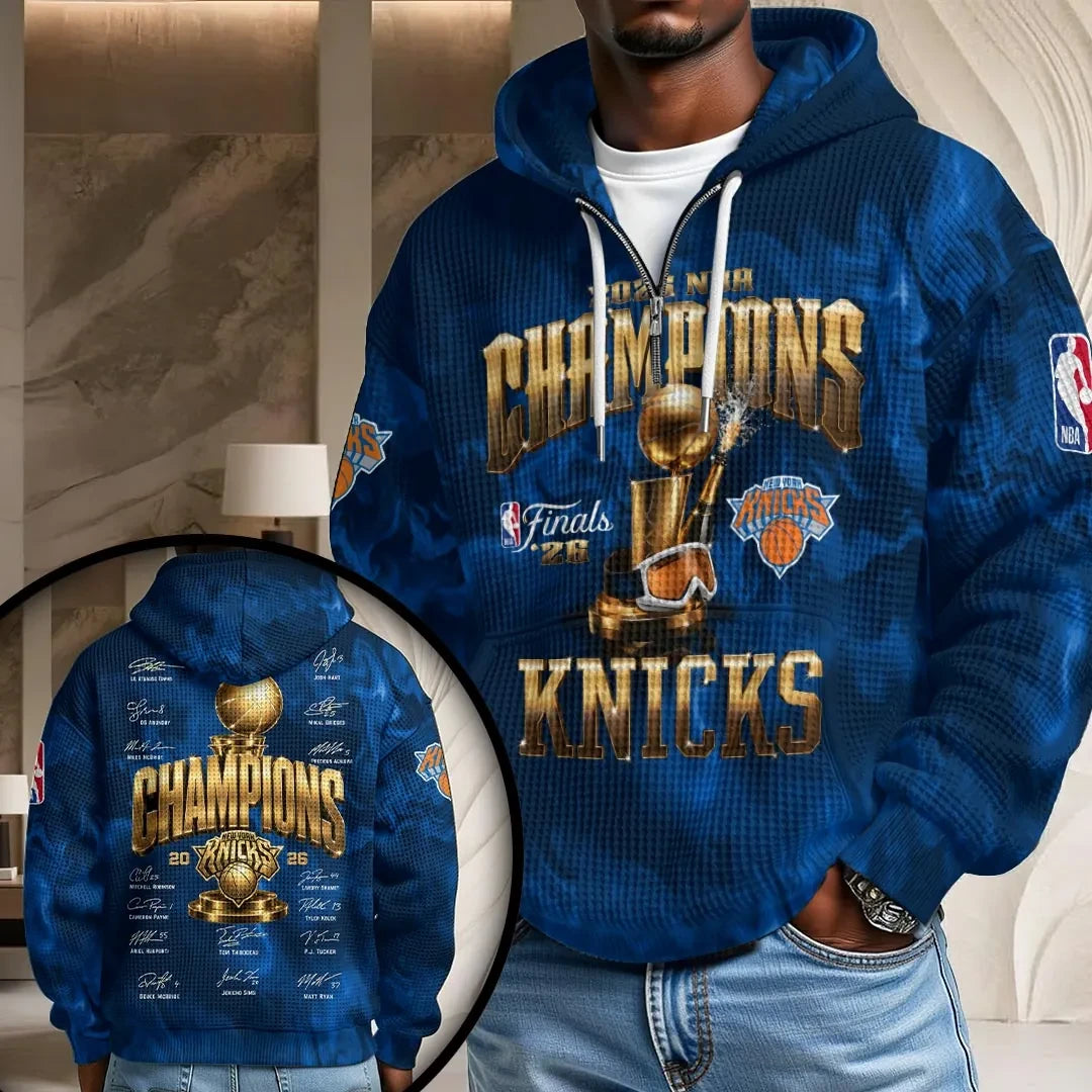 NY Knicks Merch New York Knicks 2026 Finals Champions Quarter Zip Hoodie Basketball Fan Gifts - Loomnari