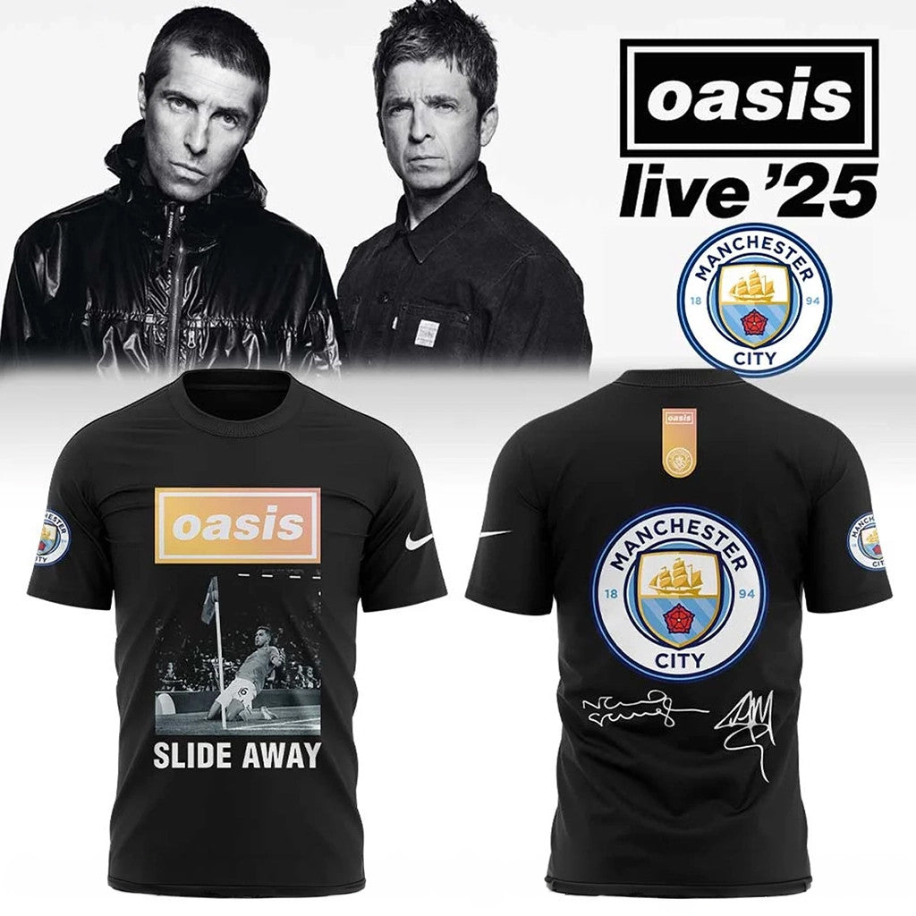 Oasis Merch MancityFC Oasis Live 25 Signature T-Shirt Gifts For Rock Music Lovers - Loomnari