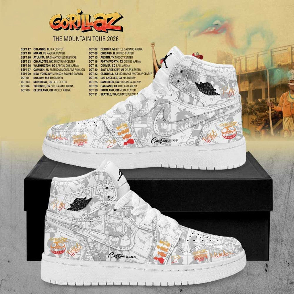 Custom Gorillaz The Mountain Tour 2026 2027 Signature Sneakers Music Fan Shoes Gorillaz Merch - Loomnari