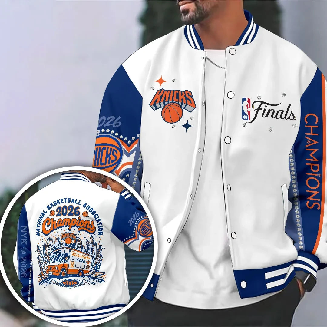NY Knicks Merch New York Knicks 2026 Finals Champions Varsity Jacket Basketball Fan Apparel - Loomnari