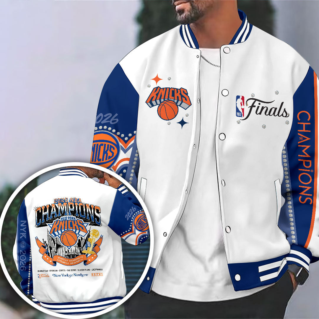 NY Knicks Merch New York Knicks 2026 Finals Champions Varsity Jacket Gifts For Basketball Fan - Loomnari