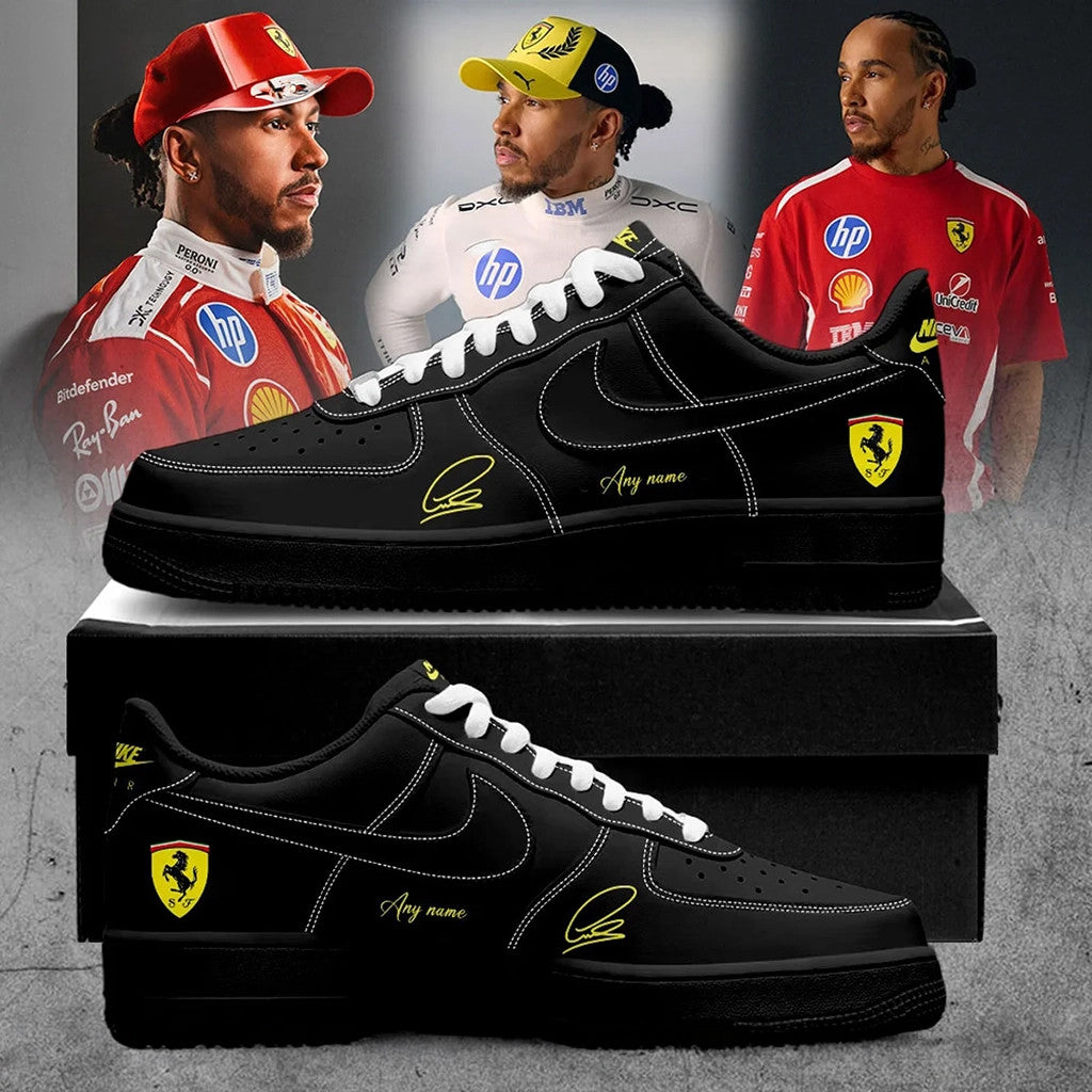 Custom Lewis Hamilton X Scuderia Ferrari 2026 Sneakers Lewis Hamilton Merch Black - Loomnari