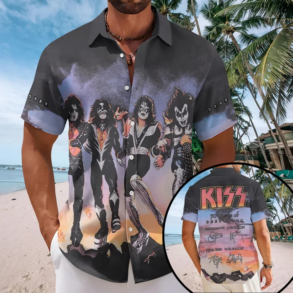 KISS 50 Years Of Destroyer Hawaiian Shirt KISS Merch Gifts For Music Fans - Loomnari