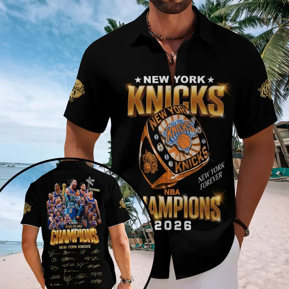 New York Knicks Finals Champions 2026 Hawaiian Shirt New York Forever Merch Basketball Apparel - Loomnari