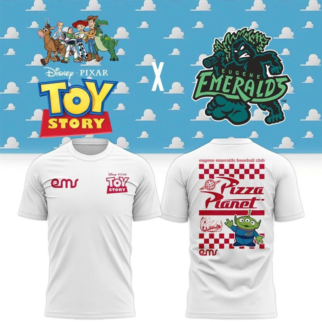 Eugene Emeralds X Toy Story Pizza Planet White Special Shirt 2026 Eugene Emeralds Merch For Fan - Loomnari