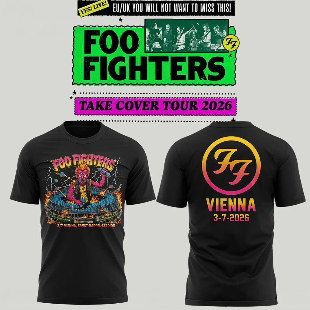Foo Fighters Take Cover Tour 2026 At Ernst Happel Stadion Vienna T-Shirt Foo Fighters Merch - Loomnari