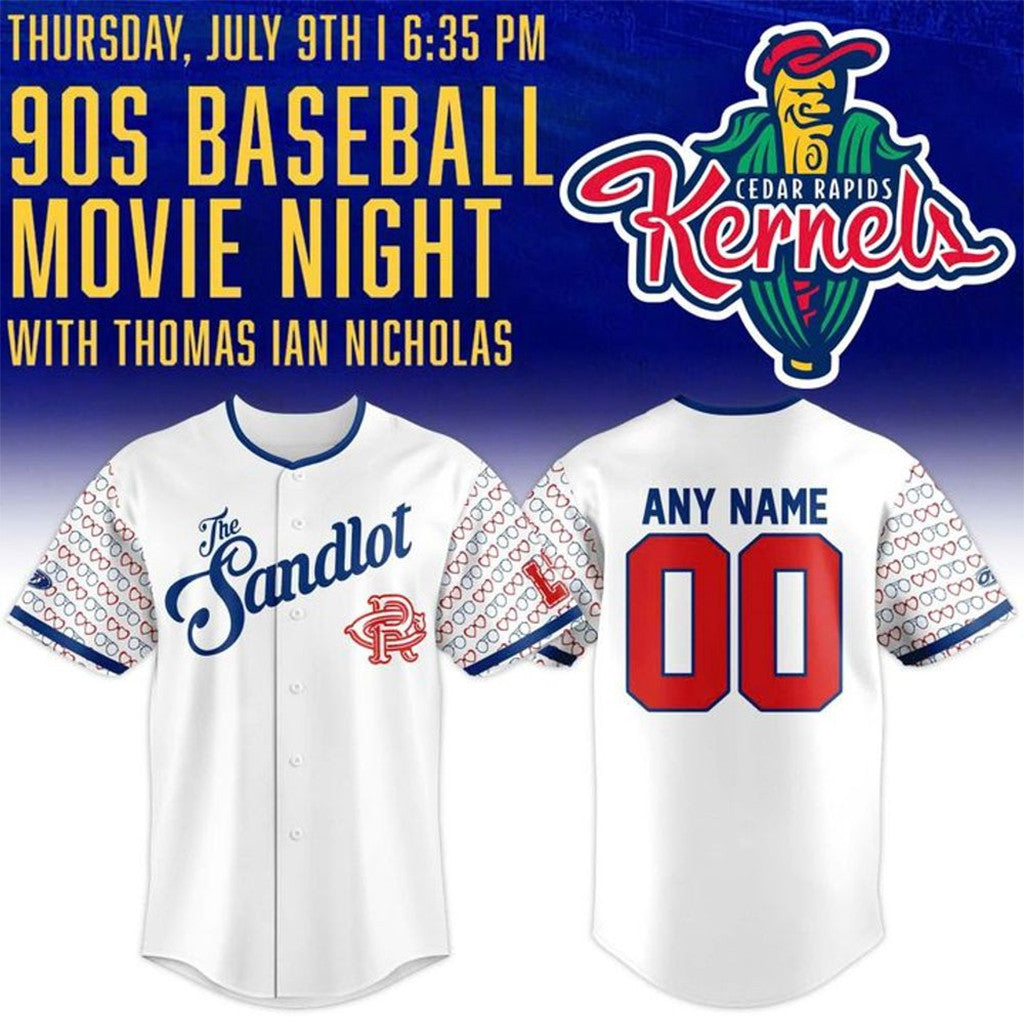 Personalized Cedar Rapids Kernels The Sandlot 90S Movie Night 2026 Baseball Jersey Fan Merch - Loomnari