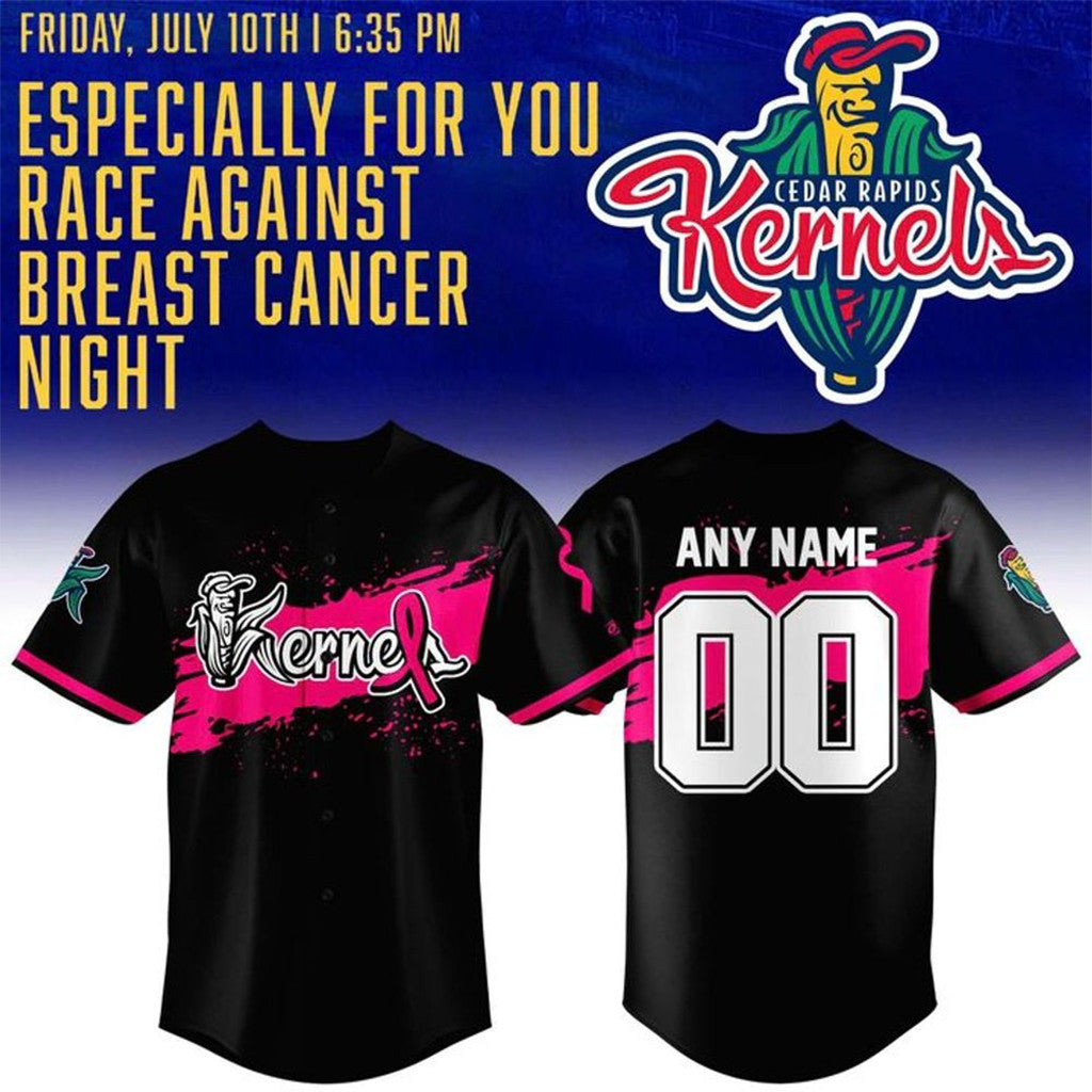 Personalized Cedar Rapids Kernels X Breast Cancer Pink Ribbon Black 2026 Baseball Jersey - Loomnari