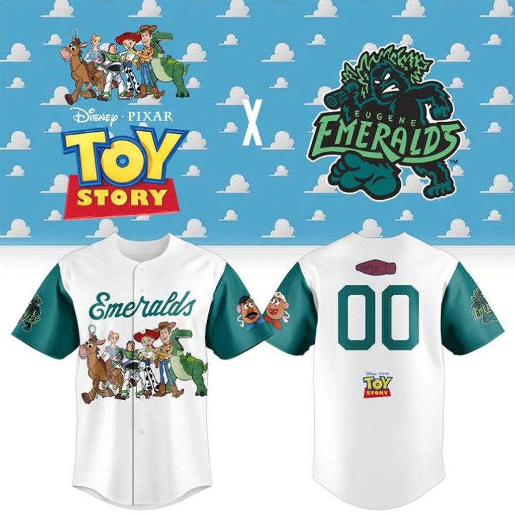Personalized Eugene Emeralds Toy Story Theme Night Baseball Jersey 2026 Emeralds Merch Fan Gift - Loomnari